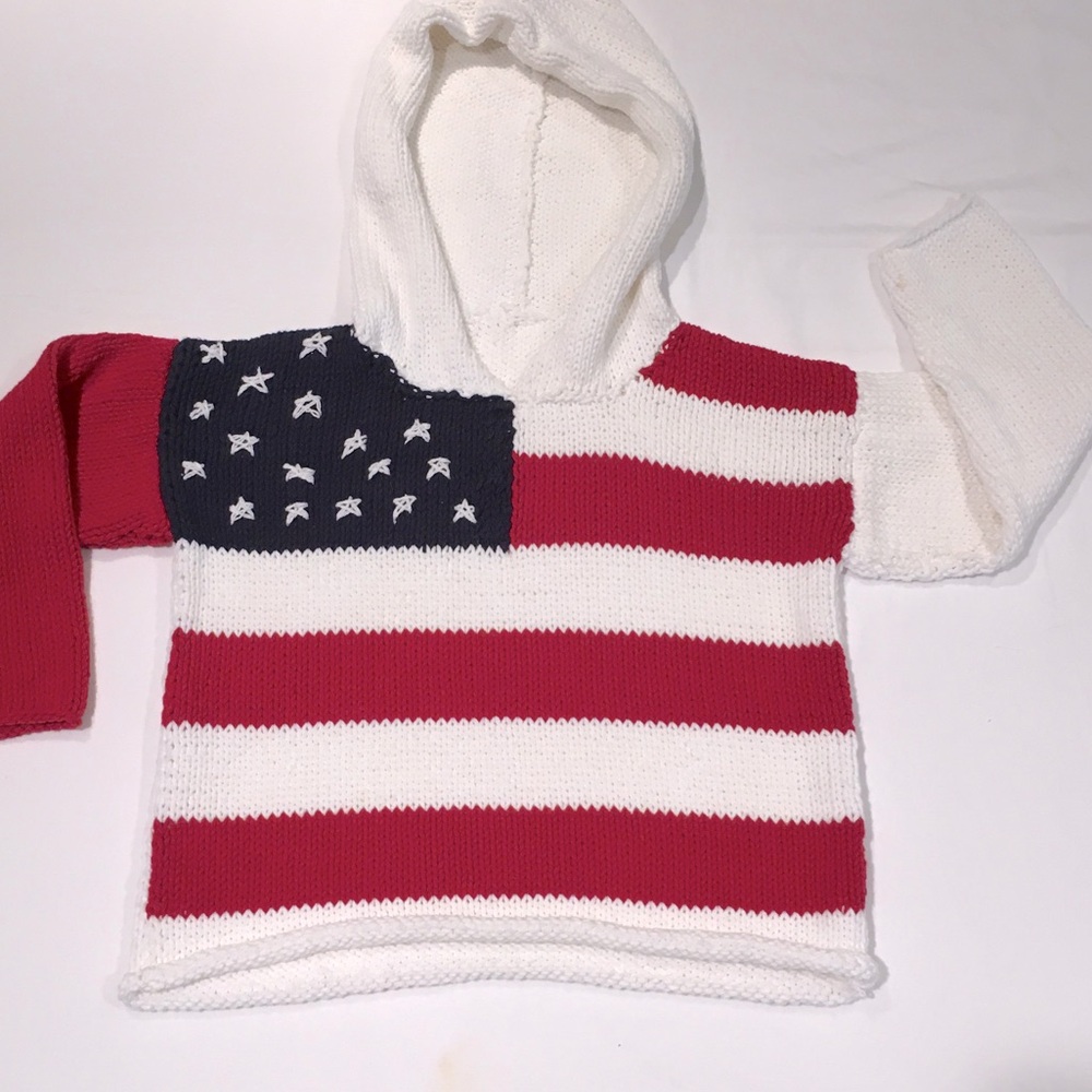 American Flag Sweater with Hood Hand-Knit